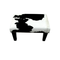Small Black and White Cowhide Footstool | Small Cow Skin Foot Stool