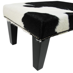 Sgabello piccolo in pelle di mucca bianca e nera | Sgabello piccolo in pelle di mucca