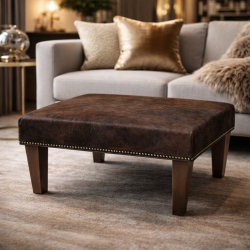 Brown Brindle Medium Cowhide Footstool | Genuine brown cowhide ottoman