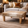 Grand repose-pieds en cuir de vachette bringé beige/crème | Pouf en véritable cuir de vachette