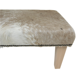 Large Beige/Cream Brindle Cowhide Footstool | Real Cow Hide Ottoman
