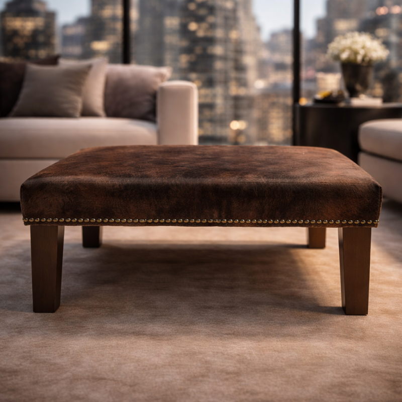Small Brown Brindle Cowhide Footstool | Small Cow Hide Foot Stool