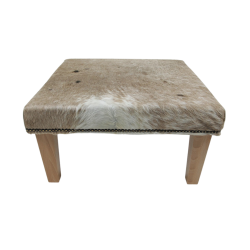 Tabouret carré moyen en cuir de vachette | Tabouret carré beige et blanc
