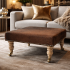 Repose-pieds en cuir de vachette marron foncé uni | Pouf en cuir de vachette marron véritable