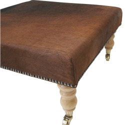 Repose-pieds en cuir de vachette marron foncé uni | Pouf en cuir de vachette marron véritable