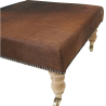 Repose-pieds en cuir de vachette marron foncé uni | Pouf en cuir de vachette marron véritable