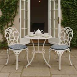 Round Bistro Snakeshead Denim Seat Pads | Patterned Circular Seat Pads