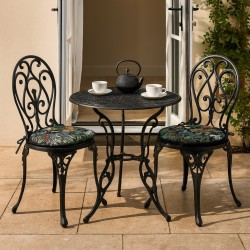 Coussins de chaise ronds style bistro, motif tapisserie forêt tropicale noire | Coussins de chaise circulaires