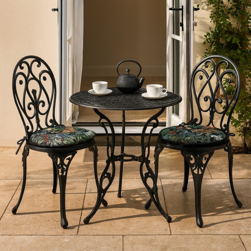 Round Bistro Black Rainforest Tapestry Seat Pads | Circular Chair Pads