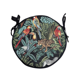 Coussins de chaise ronds style bistro, motif tapisserie forêt tropicale noire | Coussins de chaise circulaires