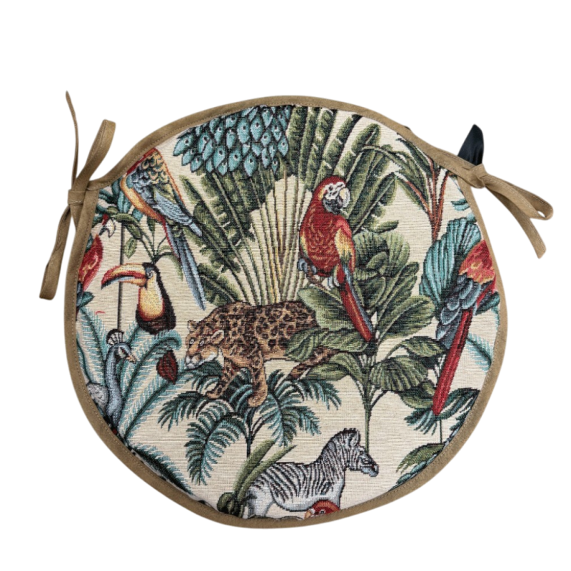 Round Bistro Natural Rainforest Tapestry Seat Pads | Round Chair Pads