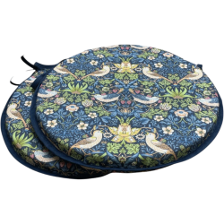 Coussin de chaise rond bistro Strawberry Thief bleu marine | Coussins de chaise ronds bistro