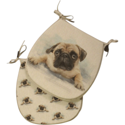 Large Pug Reversible 'D' Shape Seat Pads | Set of 2,4,6,8 Chair Pads