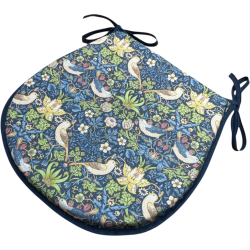 Coussin de siège en forme de D Strawberry Thief Navy | Coussin de siège en forme de D à motif floral bleu