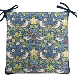 Square Seat Pad Strawberry Thief Navy | Red Square Seat Pads With Ties