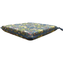 Quadratisches Sitzkissen Strawberry Thief Navy | Rote quadratische Sitzkissen mit Bändern