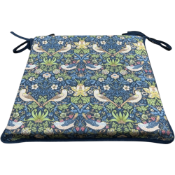 Coussin de siège carré Strawberry Thief Navy | Coussins de siège carrés rouges avec attaches