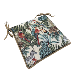 Coussins de chaise carrés en tapisserie naturelle de forêt tropicale | Coussins de chaise de forme carrée
