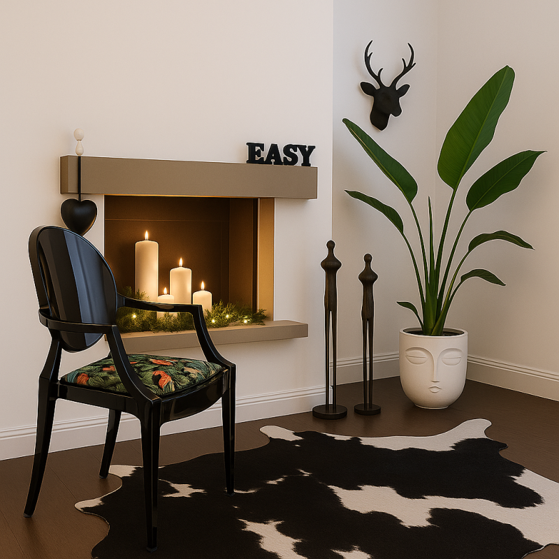 Square Seat Pads Black Rainforest Tapestry | Non-Slip Square Chair Pads