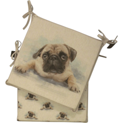 Large Pug Reversible Square Seat Pads | Set of 2, 4, 6 or 8 Chair Pads