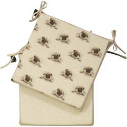 Small Pug Reversible Square Seat Pads | Set of 2, 4, 6 or 8 Chair Pads