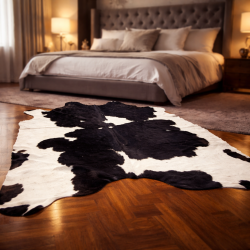 Extra Large Black & off- White Cowhide Rug | X/Large Hair on Hide Rug