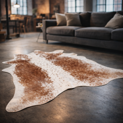 Tapis en peau de vache beige et blanc cassé | Très grand tapis en peau à poils