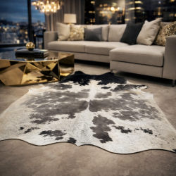 Extra Large Black Grey & White Cowhide Rug | X/Large Hair on Hide Rug