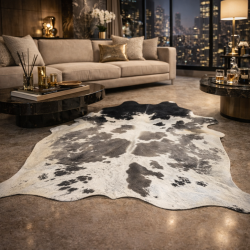 Extra Large Black Grey & White Cowhide Rug | X/Large Hair on Hide Rug