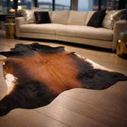 Large Brown & Tan Cowhide Rug | Light Brown Cow Hide | Tan Hair on Hide