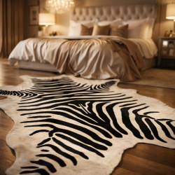 Tapis en peau de vache zébrée imprimée extra-large | Tapis en peau de vache zébrée noire et blanche |