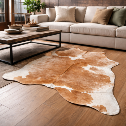 Grand tapis en peau de vache beige et blanche | Peau de vache beige et blanche | Poils beiges sur la peau
