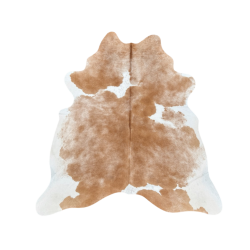 Large Tan & White Cowhide Rug | Tan & White Cowskin | Tan Hair on Hide
