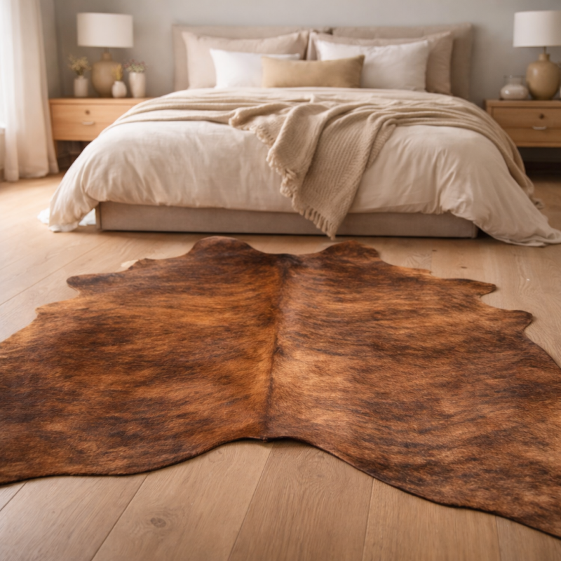 Grand tapis en peau de vache bringée marron | Tapis en peau de vache bringée | Peau de vache bringée