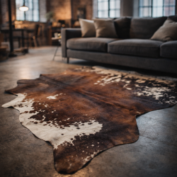 Large Natural Cowhide | Brown & White Cow Hide Rug| Brown Hair on Hide