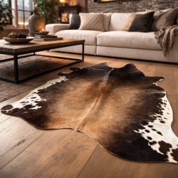 Grande peau de vache naturelle | Tapis en peau de vache marron et blanche | Poils bruns sur la peau