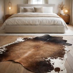 Large Natural Cowhide | Brown & White Cow Hide Rug| Brown Hair on Hide