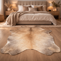 Grand tapis en peau de vache marron/beige | Peau de vache marron clair | Poils longs