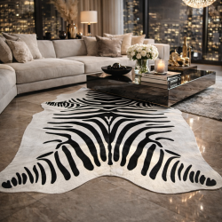 Tappeto in Pelle di Zebra Stampata Grande | Tappeto in Pelle di Zebra Bianco e Nero Grande