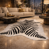 Tapis en peau de vache à motif zèbre grand format | Grand tapis en peau de vache zébrée noire et blanche