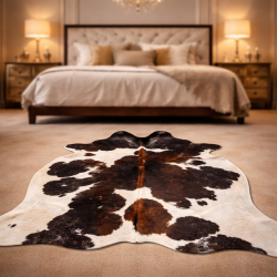 Dark Brown & White Cowhide Rug| Space Saving Brown & White Cowhide Rug