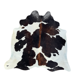Tapis en peau de vache marron foncé et blanc | Tapis gain de place en peau de vache marron et blanc