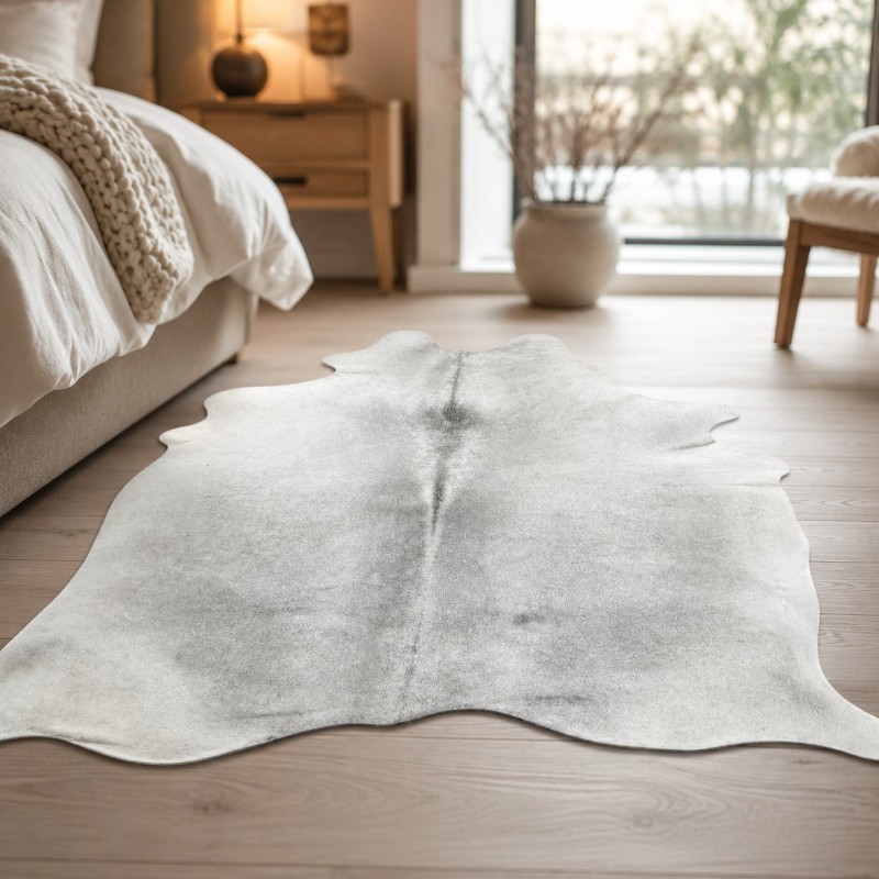 Large Light Grey Cowhide Rug | Pale Grey Cow Skin | Grey Hair on Hide