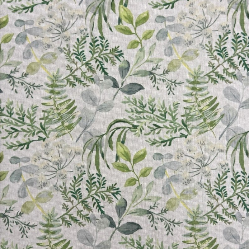 Green & Grey Floral Fabric | Patterned Fabric | Foliage Printed Fabric
