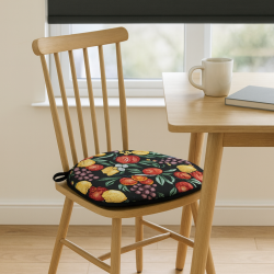Schwarze Früchte Gobelin Spindelsitzkissen | Frucht-Design Spindelstuhlpolster