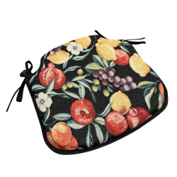 Black Fruits Tapestry Spindle Seat Pad | Fruit Design Spindle Chair Pad