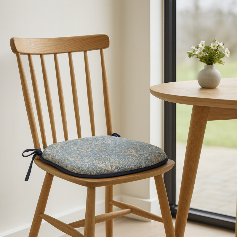 Snakeshead Denim Spindle Seat Pad | Blue Patterned Spindle Chair Pads