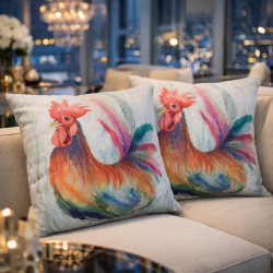 Grand coussin réversible coq | Coussin réversible | Coussin coq
