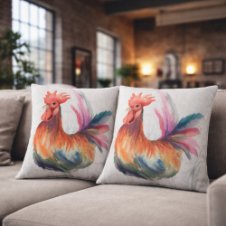 Grand coussin réversible coq | Coussin réversible | Coussin coq