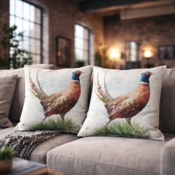 Grand coussin réversible motif faisan | Coussin réversible | Coussin motif faisan